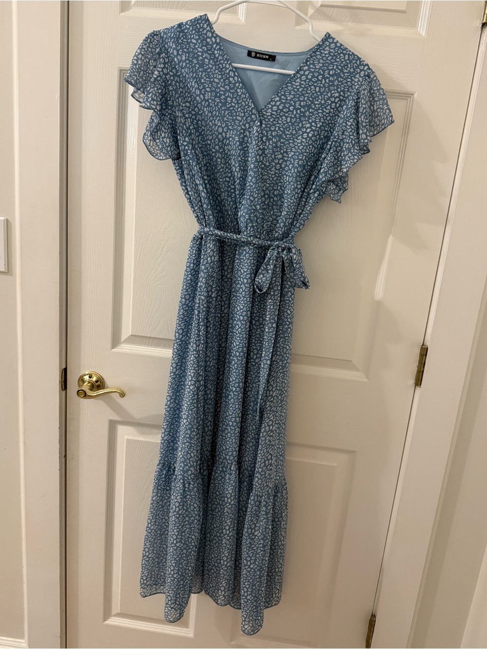 BTFBM Blue Floral Maxi Dress with Tie Waist